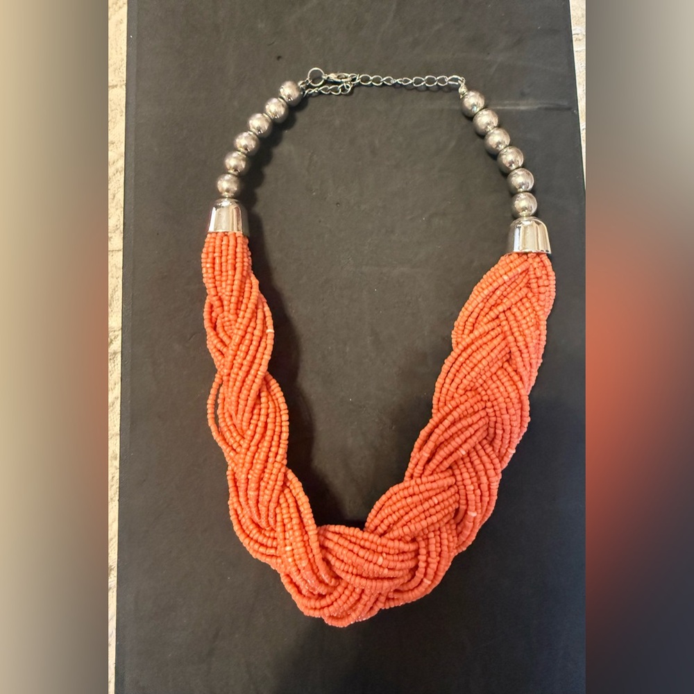 Women’s Braided Coral Bead Necklace - Orange